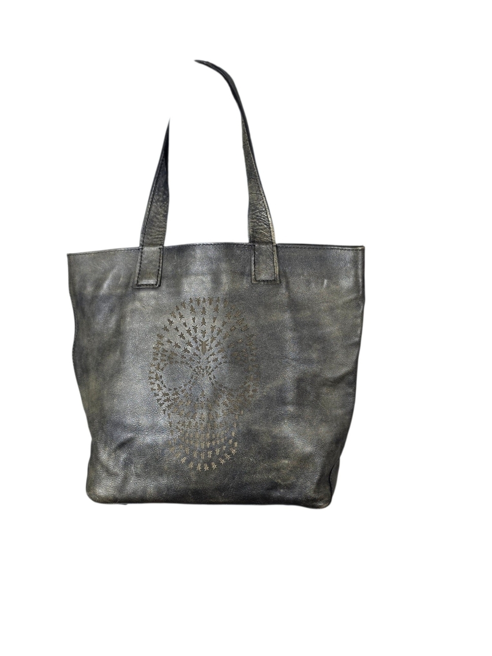 FRYE LOGO SKULL LEATHER TOTE